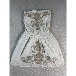 Billabong Dress Womens Small White Strapless Floral Embroidered Boho Summer Mini
